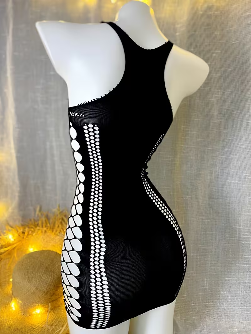 Sexy Black Mesh Backless Mini Dress