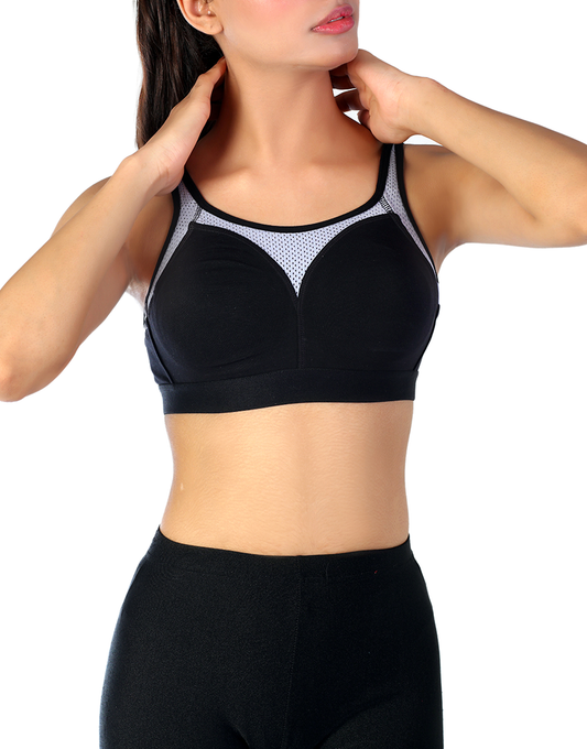 Pack of 3 cotton double layered medium to high impact sports bra-Black